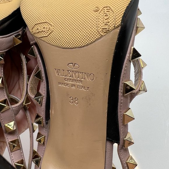 Valentino Garavani Rockstud Studded Black Beige Leather Pumps 38 - Picture 7 of 7